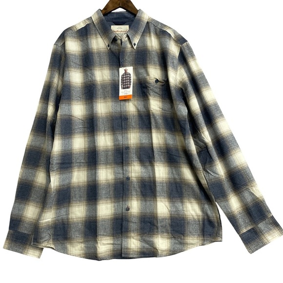 NEW Weatherproof Vintage Men's XXLT Flannel Shirt Tall Blue Plaid Button Down - Picture 3 of 9